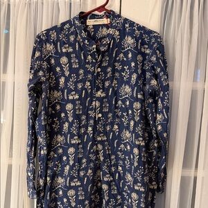 Moismont navy blue floral print women's tunic shirt dress Size T1 Small